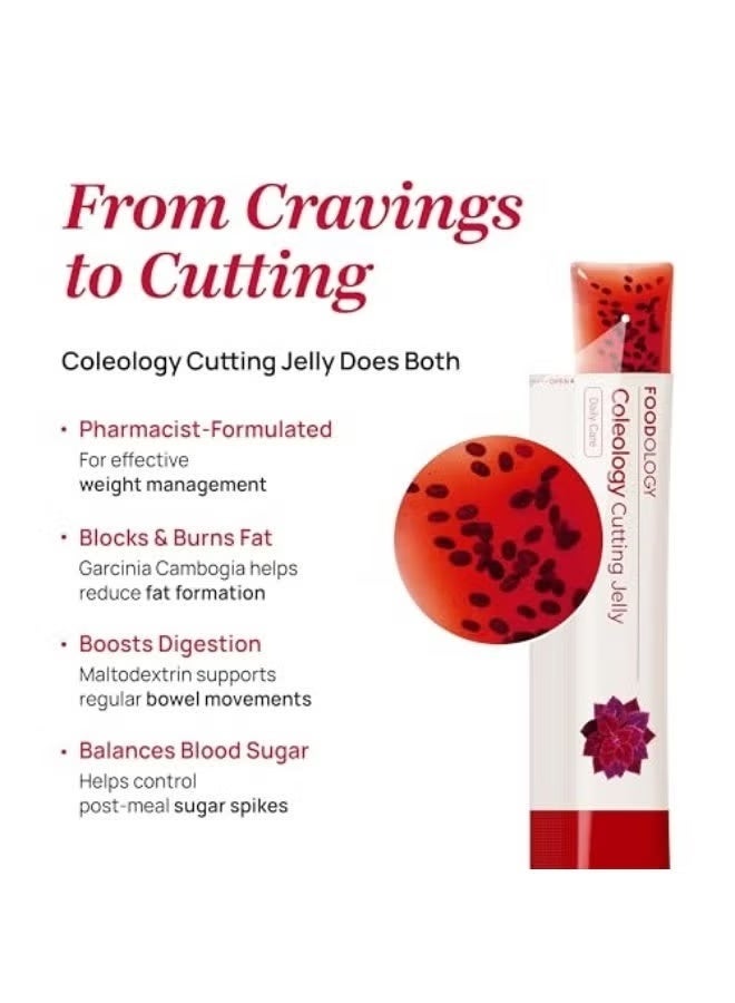 FOODOLOGY Coleology Cutting Jelly (10 Sticks x 25g) | Garcinia Cambogia & Collagen | Supports Weight Management & Digestive Health | Pomegranate Flavor with Chia Seeds | Korean Pharmacist-Formulated Supplement - Image 2